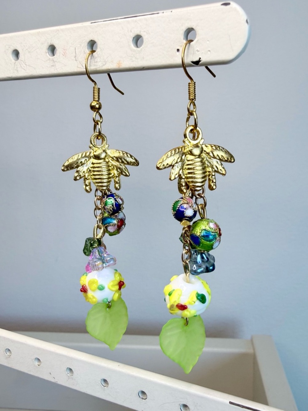 Artisan Cloisonne and Bee Dangle Earring